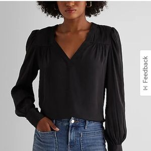 Express Black Puff Sleeve Blouse with Relaxed Pleated Style